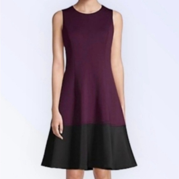 Calvin Klein Colorblock Purple & Black Scuba Fit & Flare Dress - Picture 7 of 7
